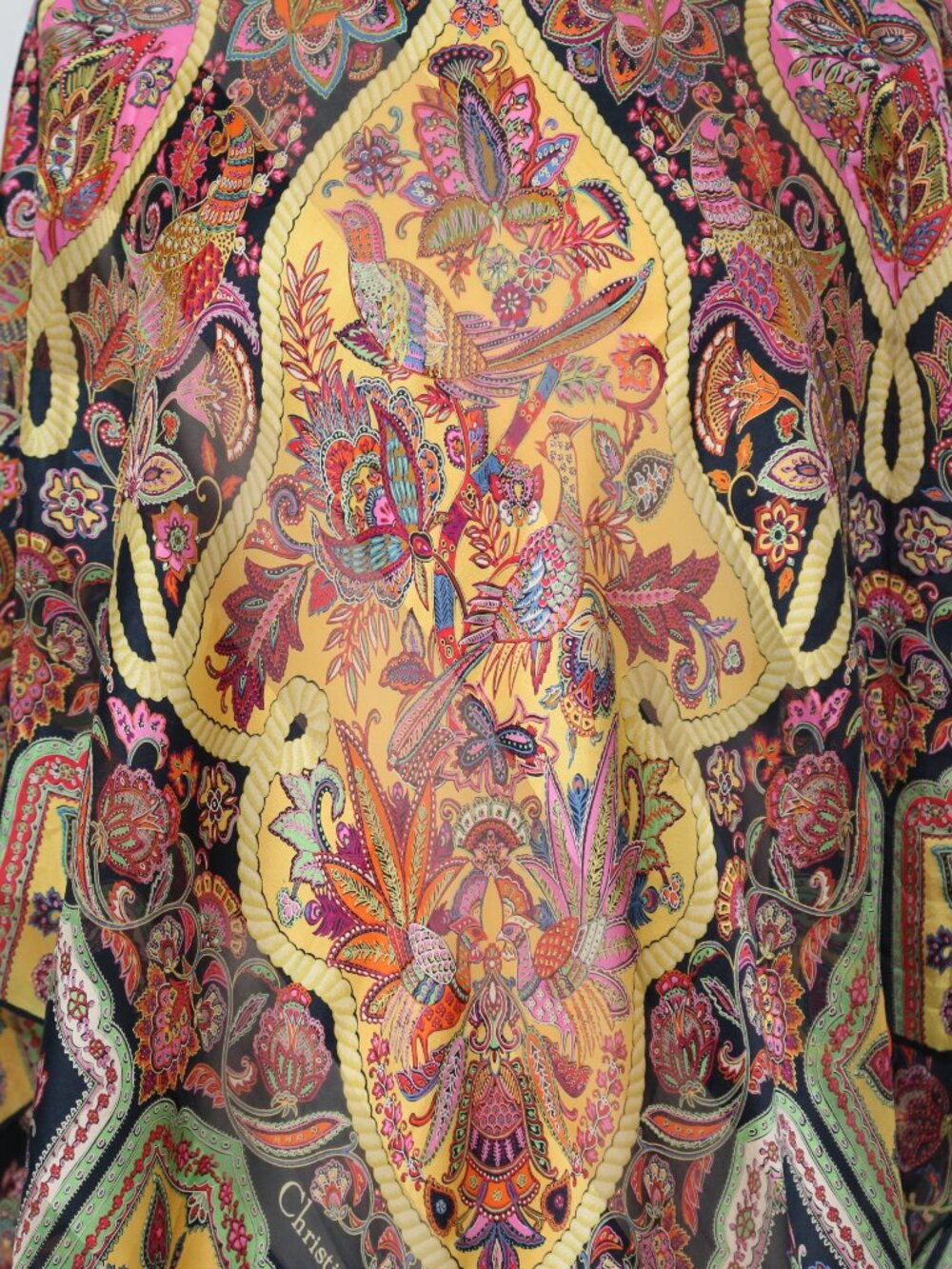 One of kind Auth Italy made Christian Dior Large silk scarf PHEASANT PAISLEY vtg - Picture 2 of 16